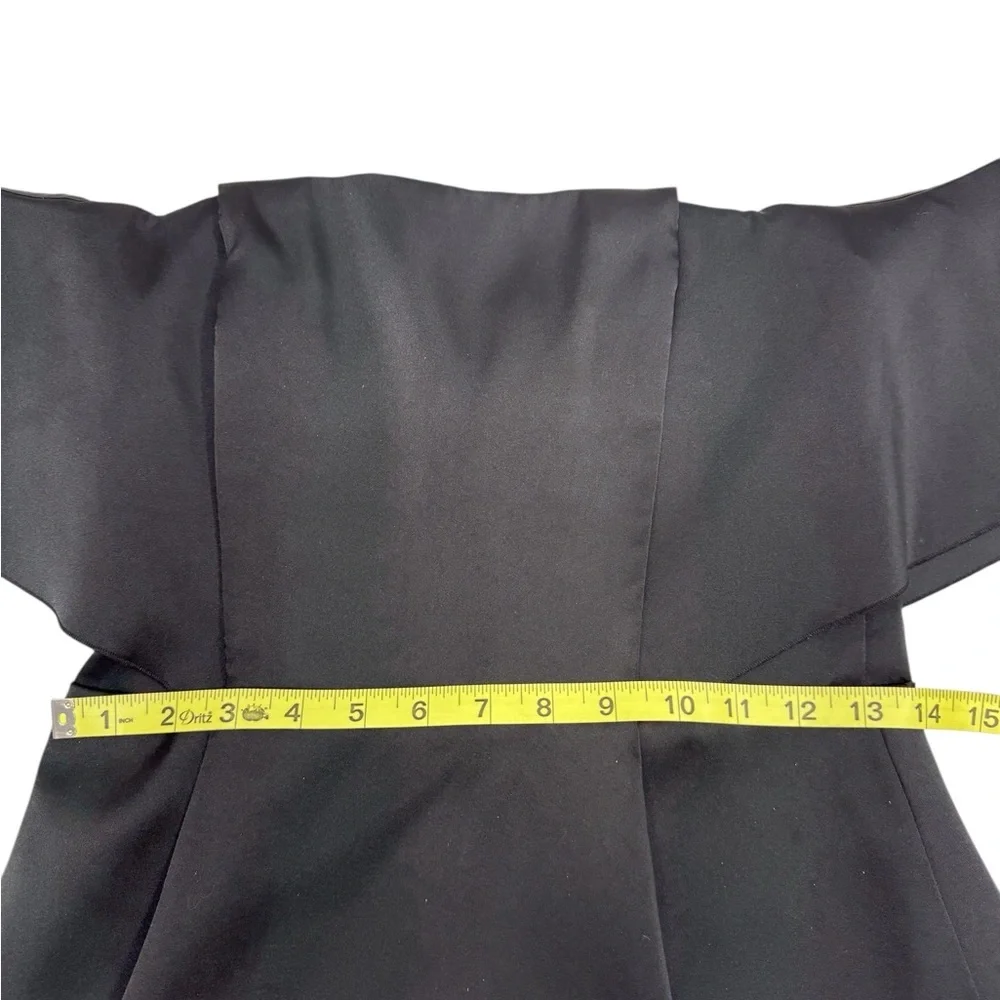 Sandro Black A-Line Cocktail Dress with Flutter Sleeves Mini Size 3 Black Satin - Picture 11 of 15